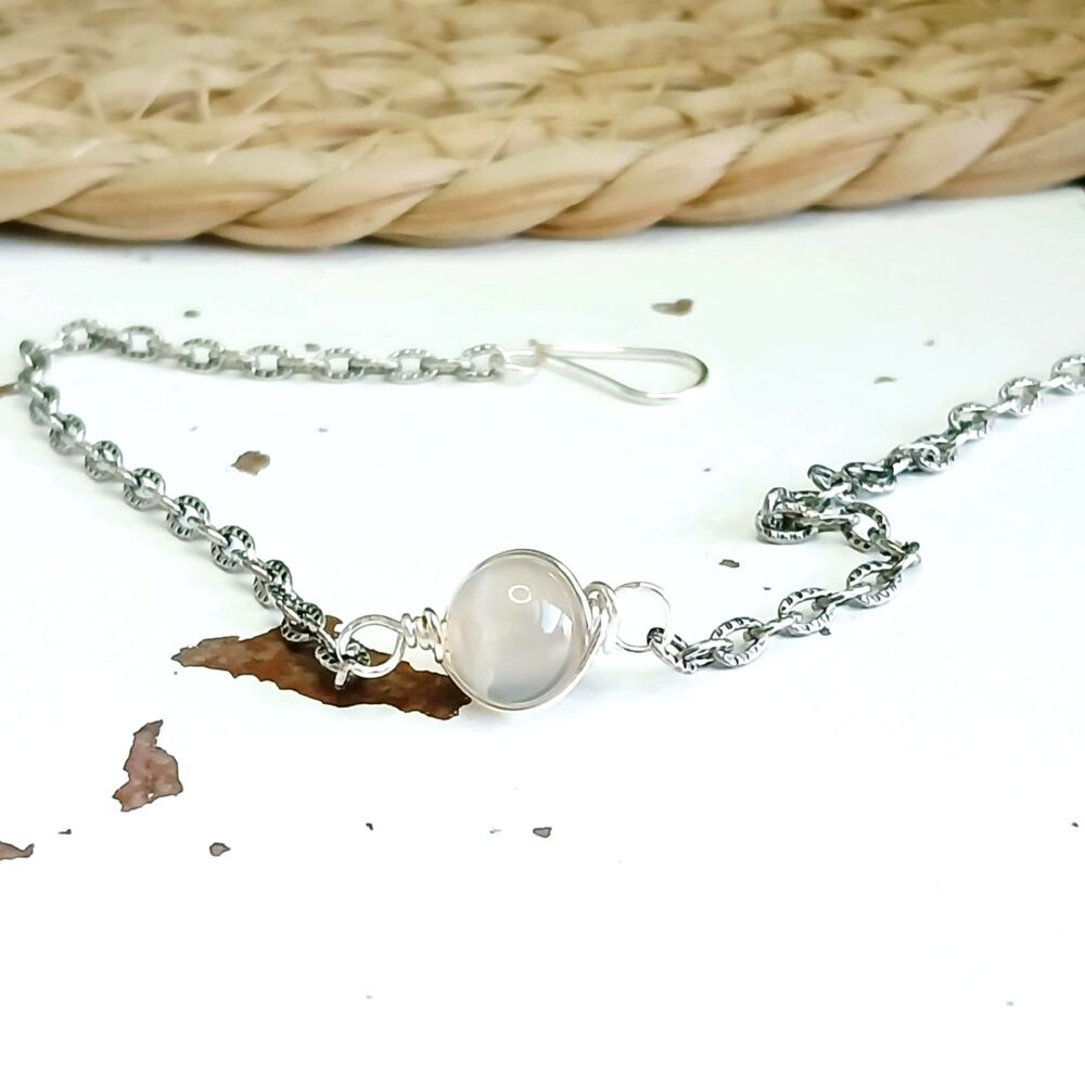 Grey Agate Crystal Bracelet Anklet, Gemstone Jewelry & Accessories, 8.5"